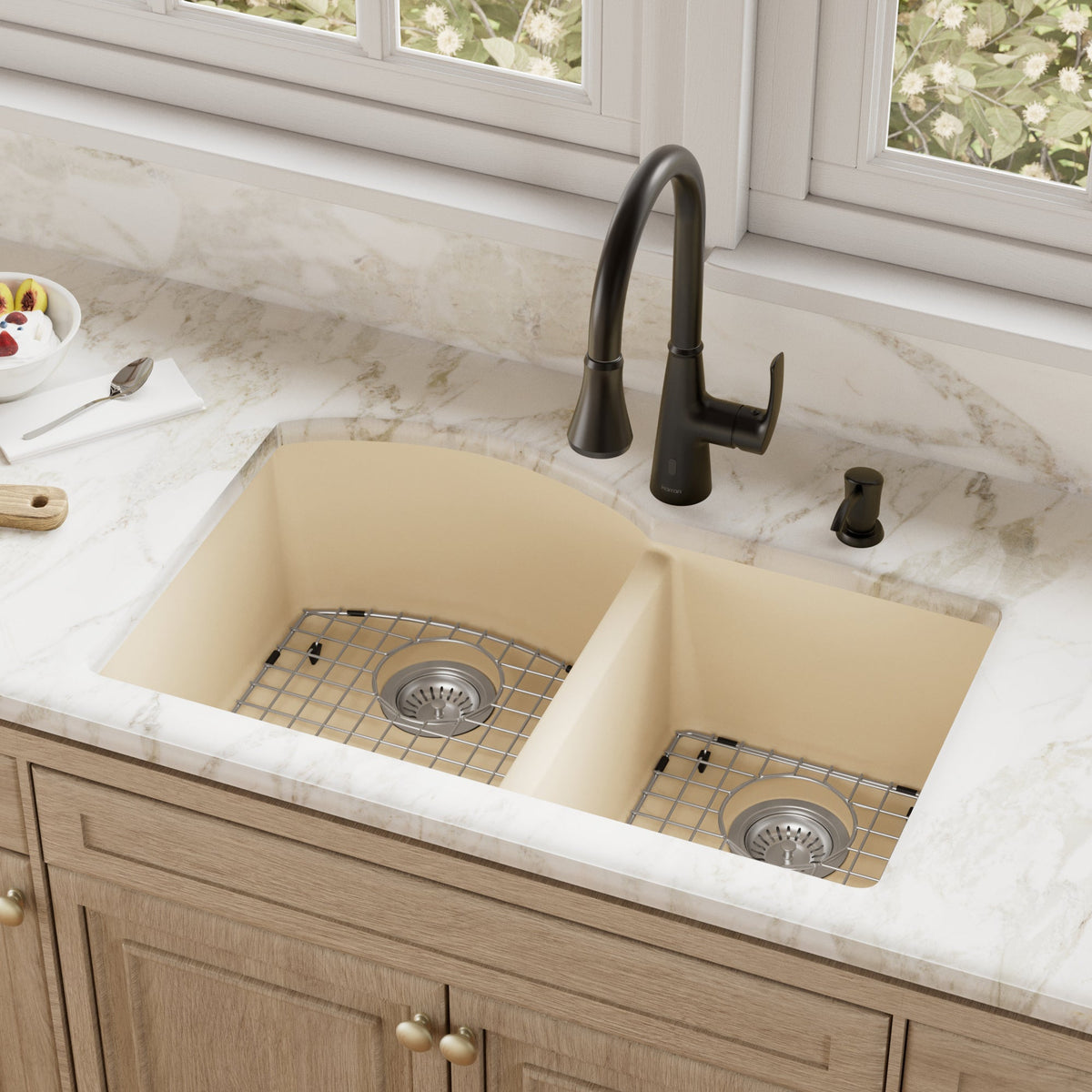 Bisque Large/Small Bowl Undermount Sink 32"