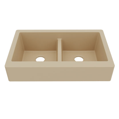 Bisque Retrofit Double Equal Bowl Farmhouse Sink 34"