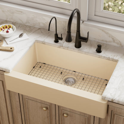 Bisque Retrofit Large Single Bowl Farmhouse Sink 34"