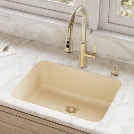 Bisque Single Bowl Seamless Undermount Sink 24-1/4"
