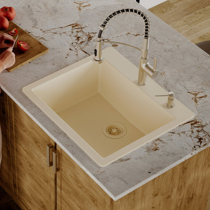 Bisque Single Bowl Top Mount Sink 25"
