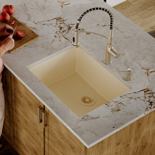 Bisque Single Bowl Undermount Sink 24-3/8"