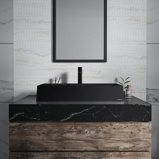 Black Diamond Quartz Vessel Vanity Sink 28-1/8"