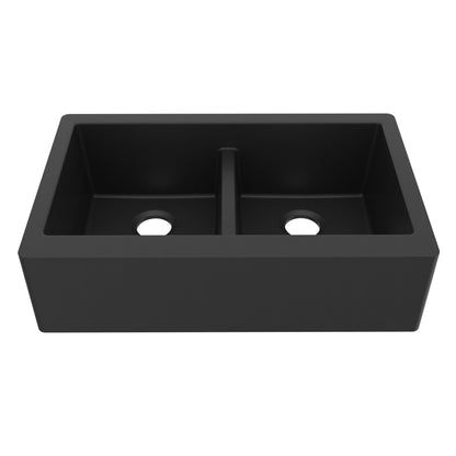 Black Double Equal Bowl Farmhouse Sink 34"