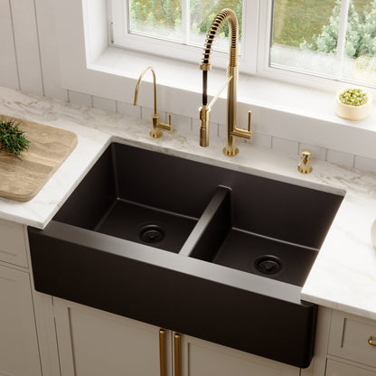 Black Double Equal Bowl Farmhouse Sink 34"