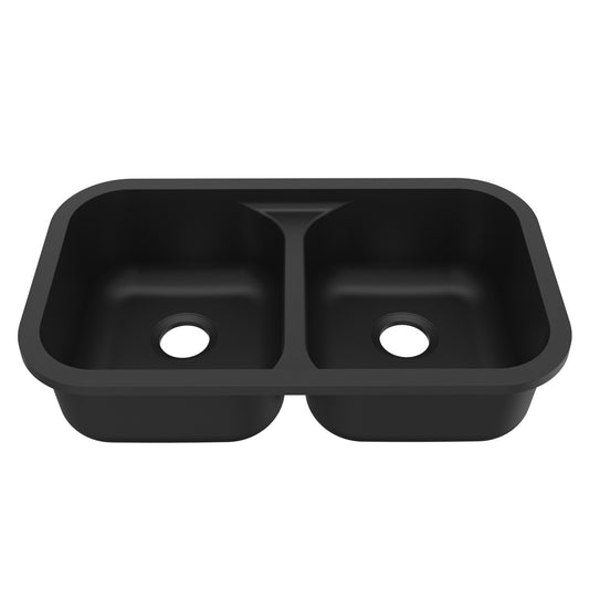 Black Double Equal Bowl Seamless Undermount Sink 32-1/2"