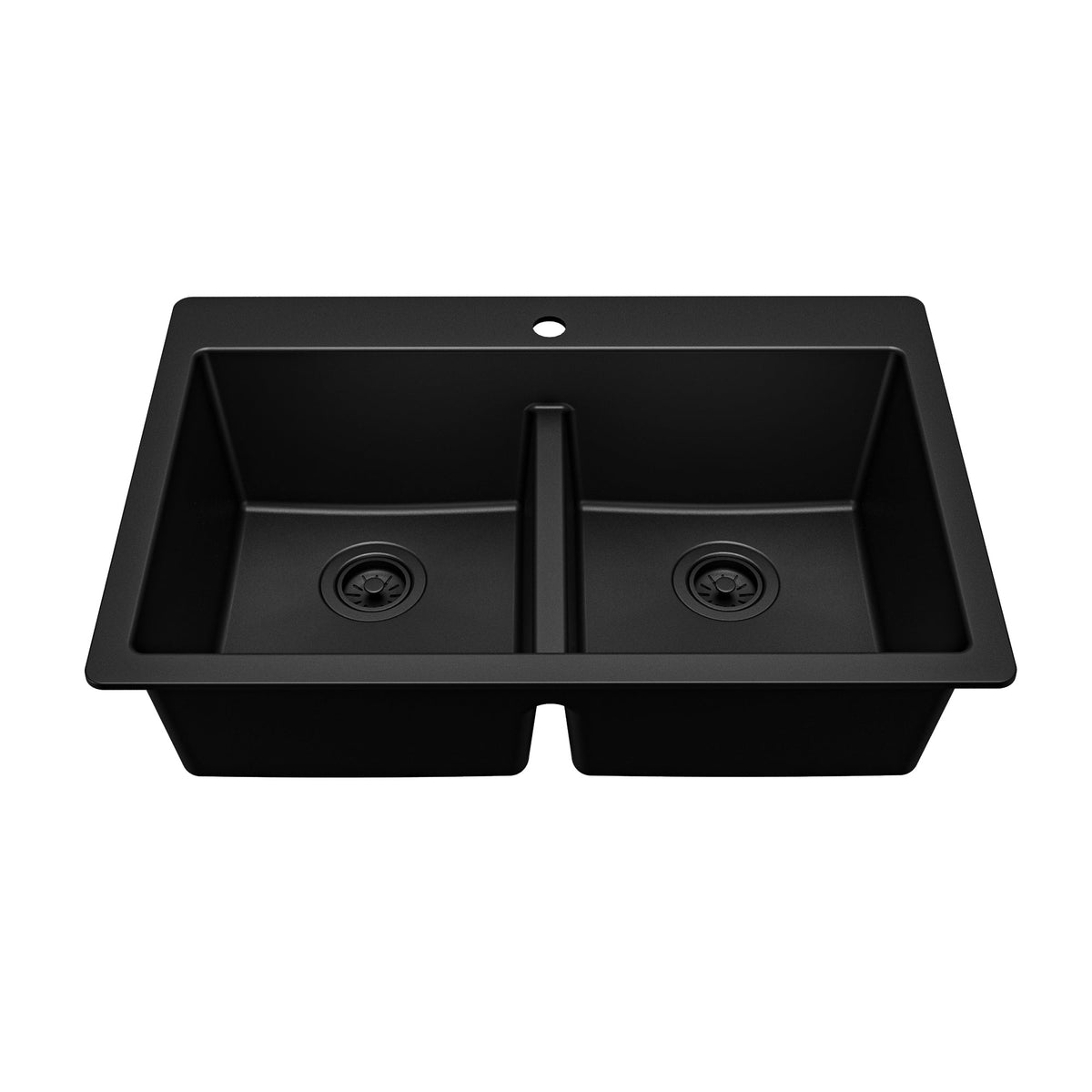 Black Double Equal Bowl Top Mount Sink 33"