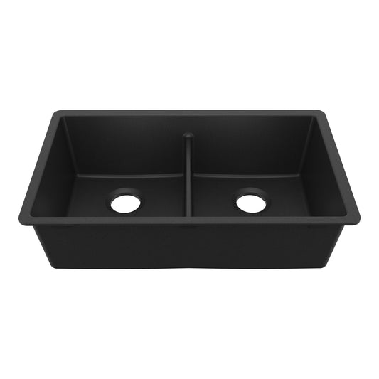 Black Double Equal Bowl Undermount Sink 32-3/8"