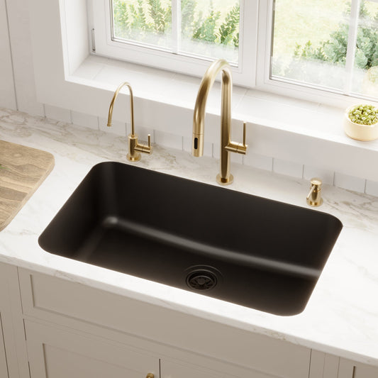 Black Large Single Bowl Seamless Undermount Sink 30-7/8"