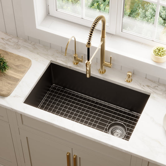 Black Large Single Bowl Undermount Sink 31-7/16"