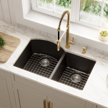 Black Large/Small Bowl Undermount Sink 32"