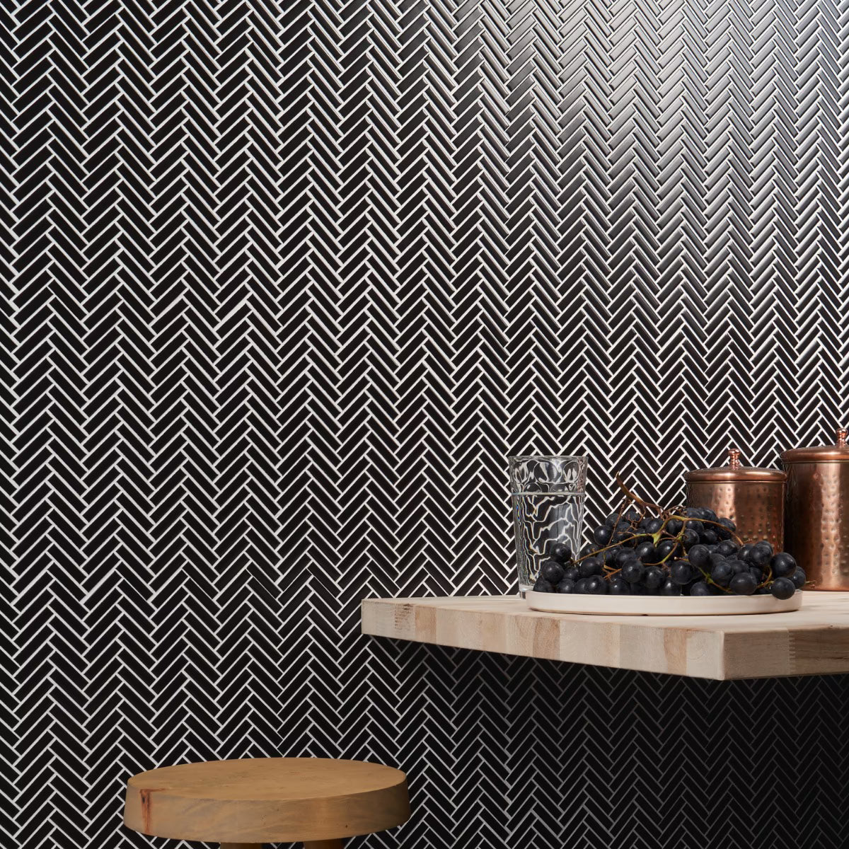 Black Matte Herringbone ½ x 2