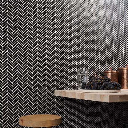 Black Matte Herringbone ½ x 2
