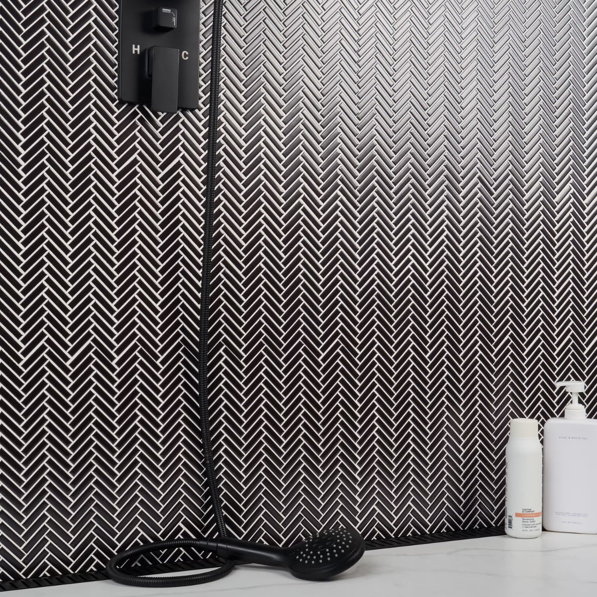 Black Matte Herringbone ½ x 2