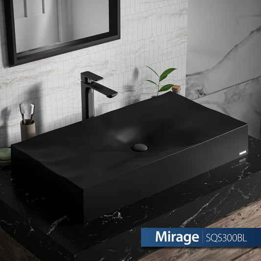 Black Mirage Quartz Vessel Vanity Sink 32-1/8"