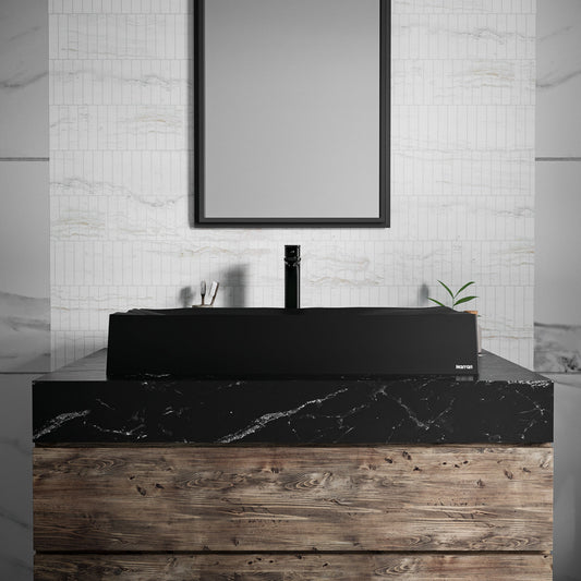 Black Mirage Quartz Vessel Vanity Sink 32-1/8"