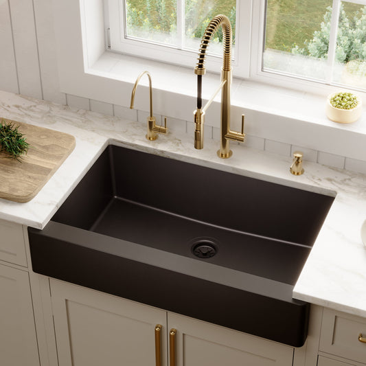 Black Retrofit Large Single Bowl Farmhouse Sink 34"
