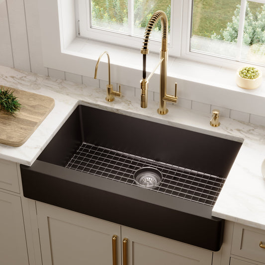 Black Retrofit Large Single Bowl Farmhouse Sink 34"