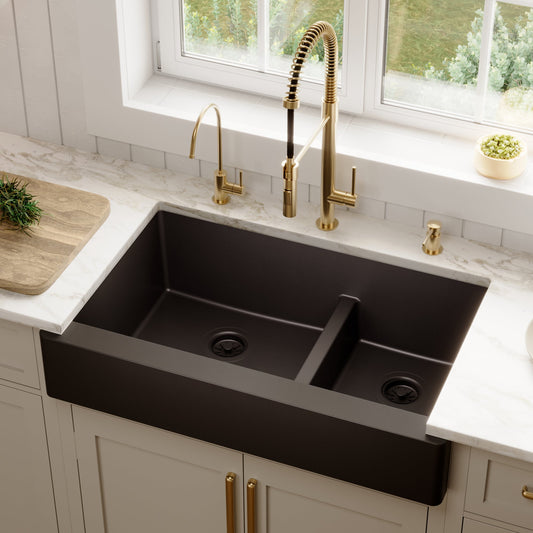 Black Retrofit Large/Small Bowl Farmhouse Sink 34"