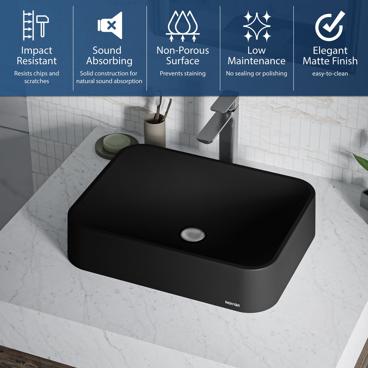 Black Seacrest Quartz Vessel Vanity Sink 21-1/2"