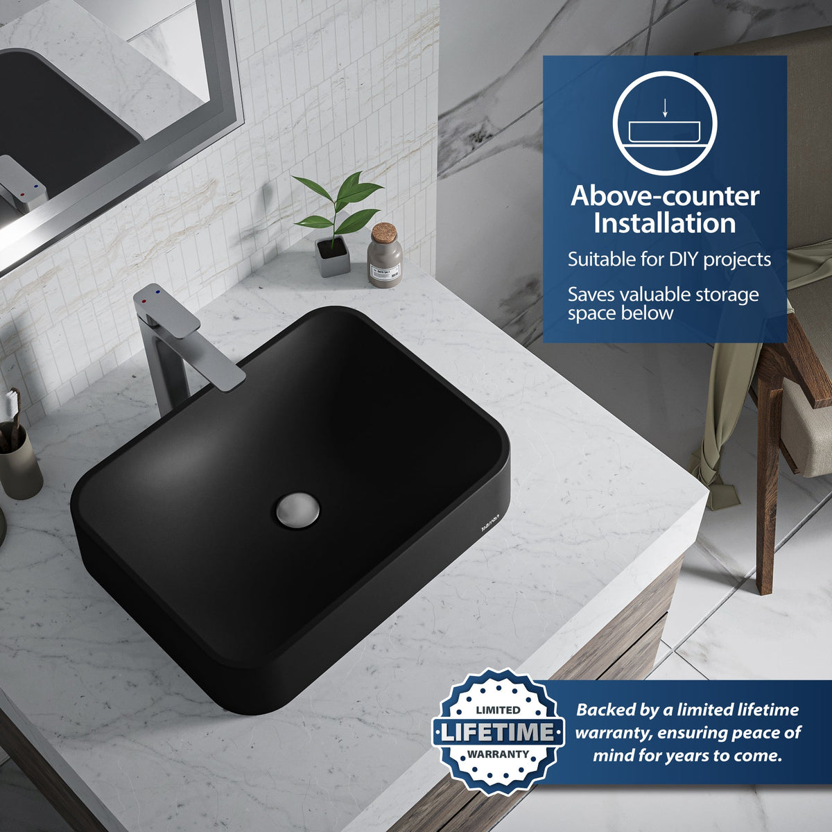 Black Seacrest Quartz Vessel Vanity Sink 21-1/2"