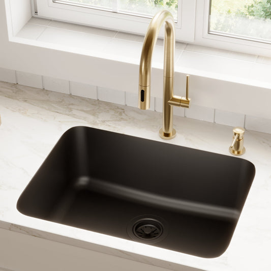 Black Single Bowl Seamless Undermount Sink 24-1/4"