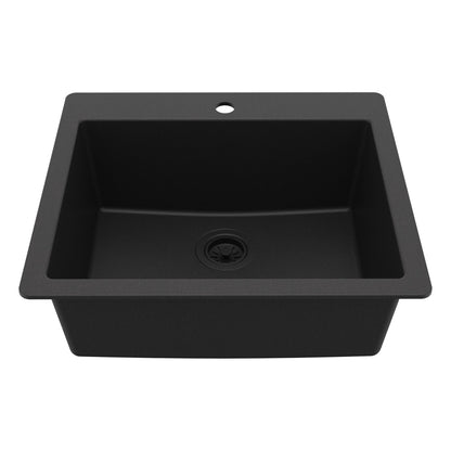 Black Single Bowl Top Mount Sink 25"