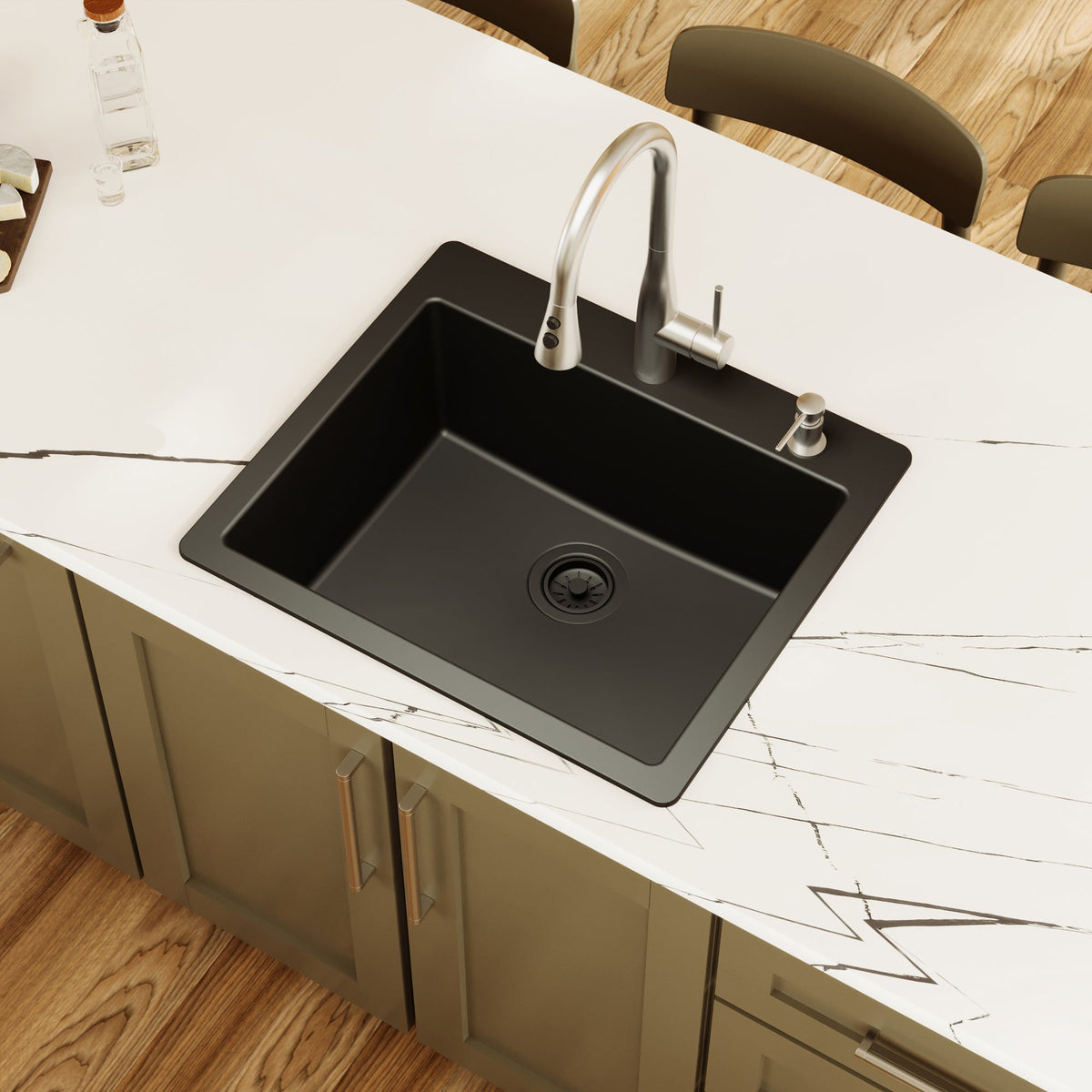 Black Single Bowl Top Mount Sink 25"