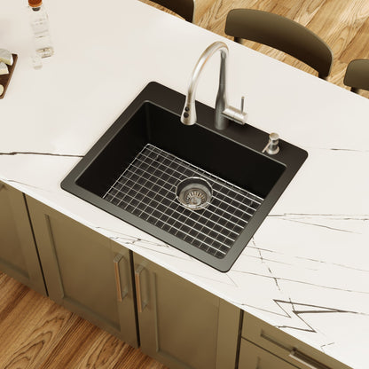 Black Single Bowl Top Mount Sink 25"