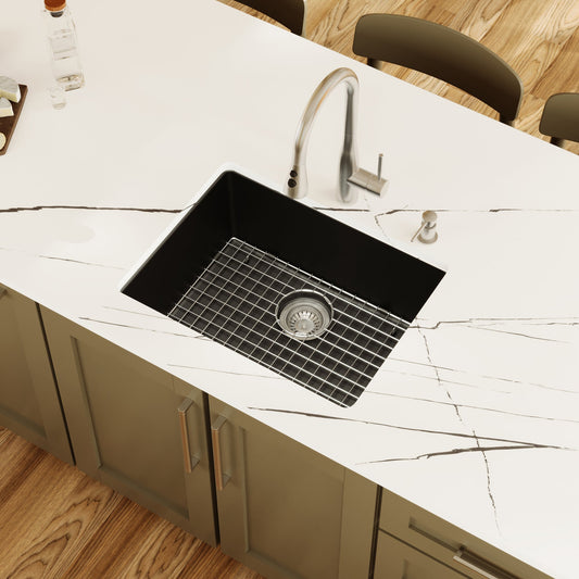 Black Single Bowl Undermount Sink 24-3/8"