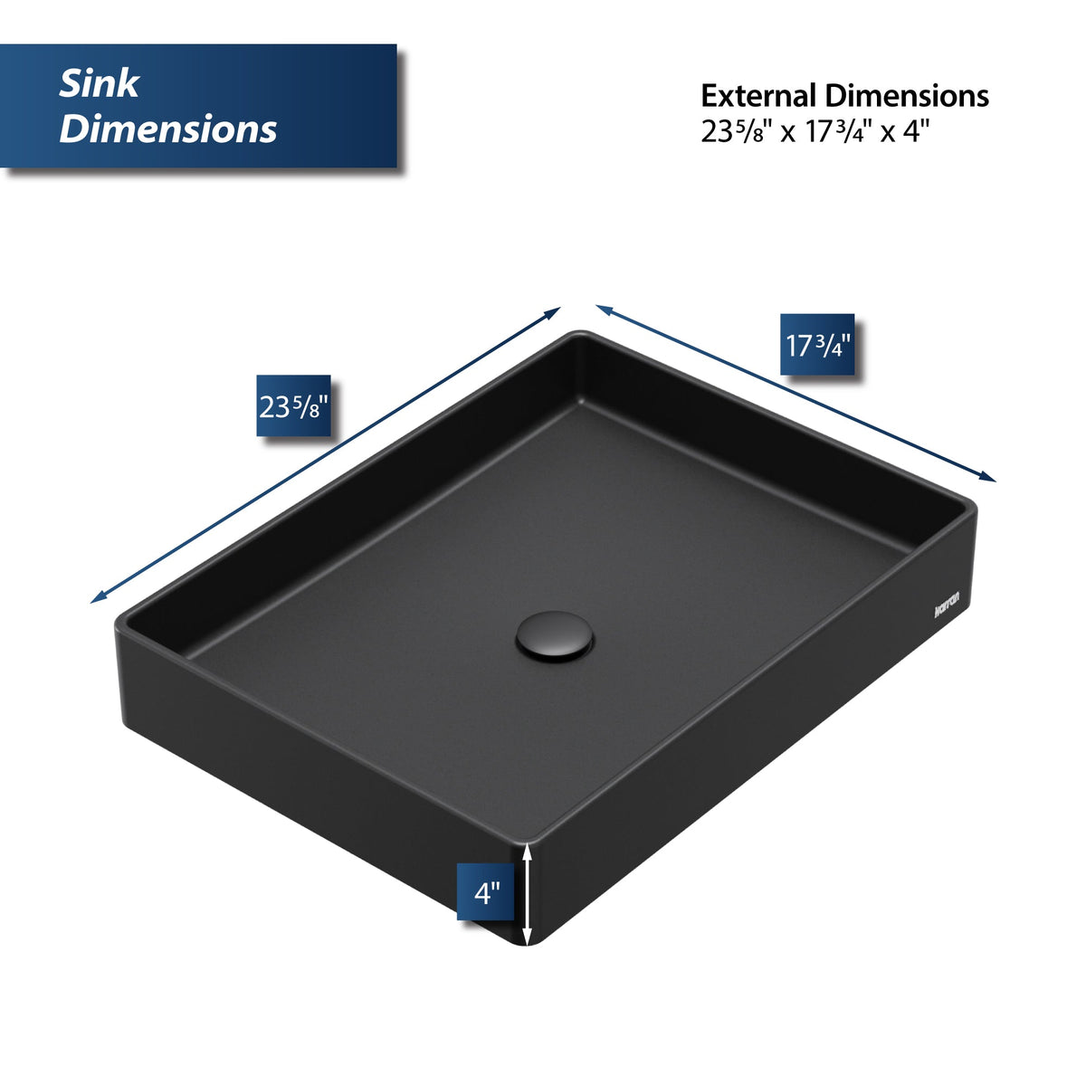 Black Spark Quartz Vessel Vanity Sink 23-5/8"
