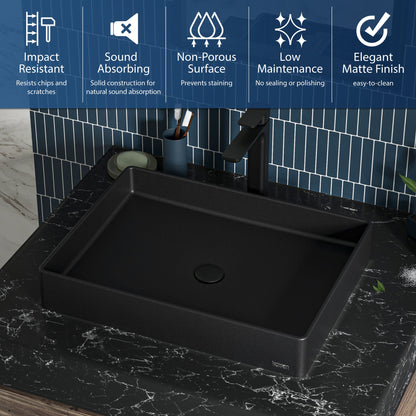 Black Spark Quartz Vessel Vanity Sink 23-5/8"