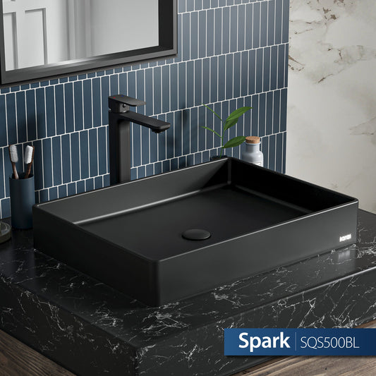 Black Spark Quartz Vessel Vanity Sink 23-5/8"