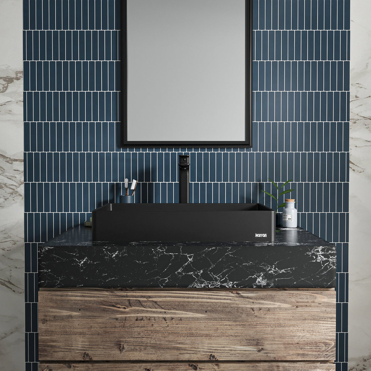 Black Spark Quartz Vessel Vanity Sink 23-5/8"
