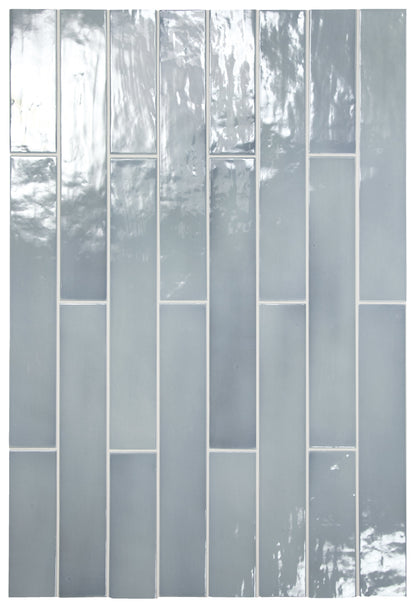 Gray glass mosaic tiles with a reflective surface