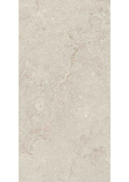 A rectangular beige stone-look tile or slab sample with subtle natural marbling and veining, shown against a white background.
