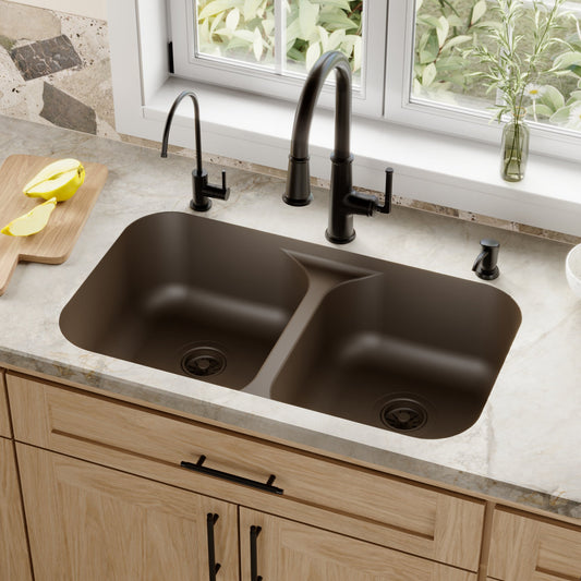 Brown Double Equal Bowl Seamless Undermount Sink 32-1/2"