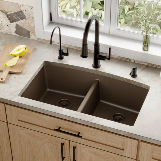 Brown Double Equal Bowl Undermount Sink 32-1/2"