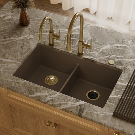 Brown Double Equal Bowl Undermount Sink 32-3/8"