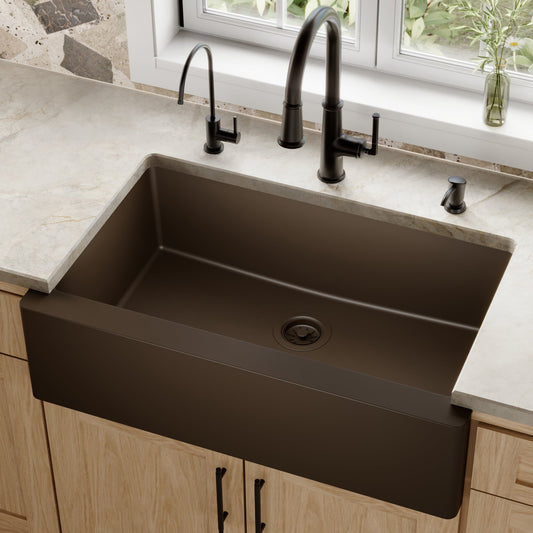 Brown Large Single Bowl Farmhouse Sink 34"