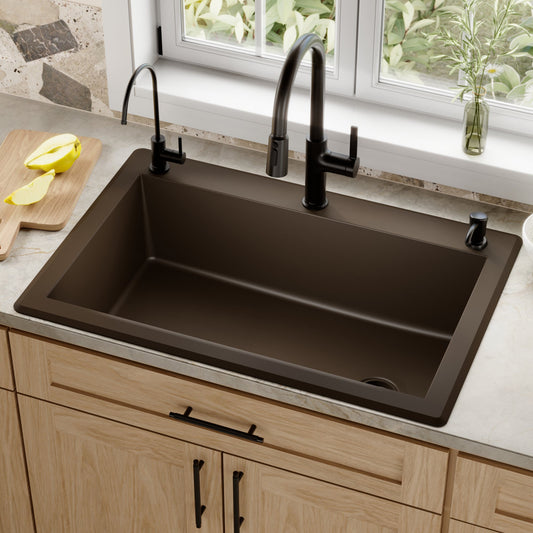 Brown Large Single Bowl Top Mount Sink 33"