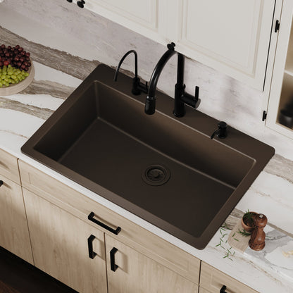 Brown Large Single Bowl Top Mount Sink 33"