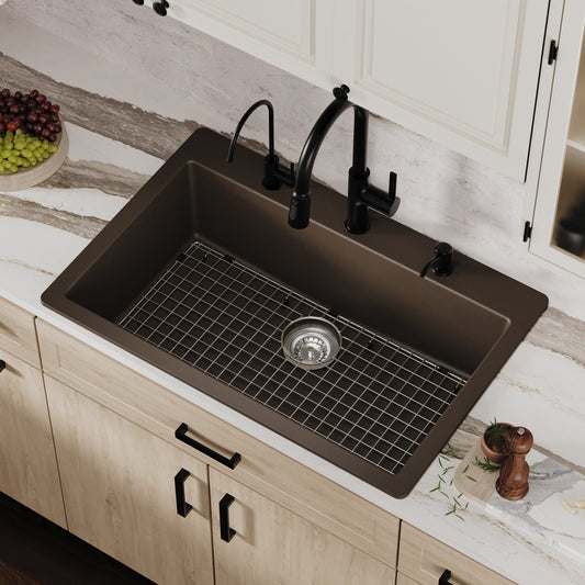 Brown Large Single Bowl Top Mount Sink 33"