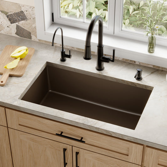 Brown Large Single Bowl Undermount Sink 31-7/16"