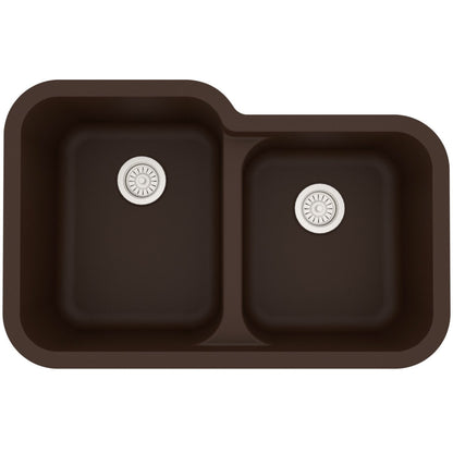 Brown Large/Small Bowl Seamless Undermount Sink 32-1/2"