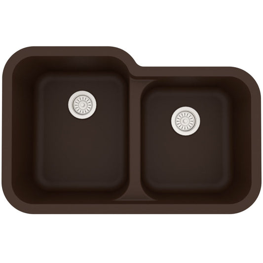 Brown Large/Small Bowl Seamless Undermount Sink 32-1/2"