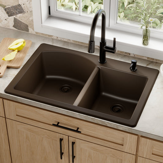 Brown Large/Small Bowl Top Mount Sink 33"