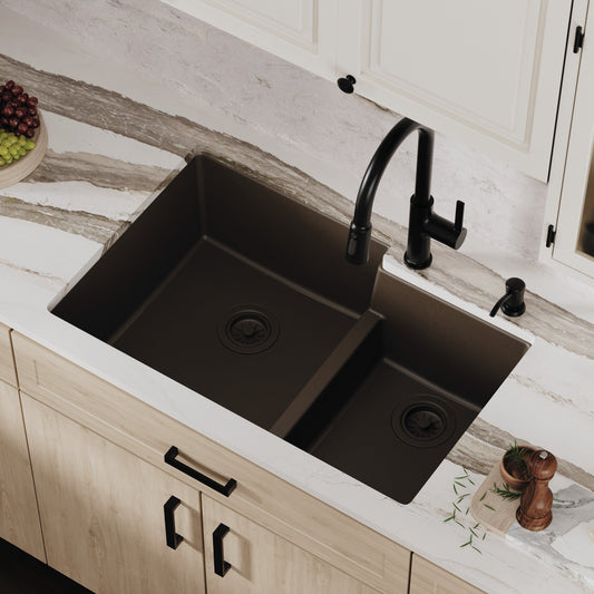 Brown Large/Small Bowl Undermount Sink 32-3/8"