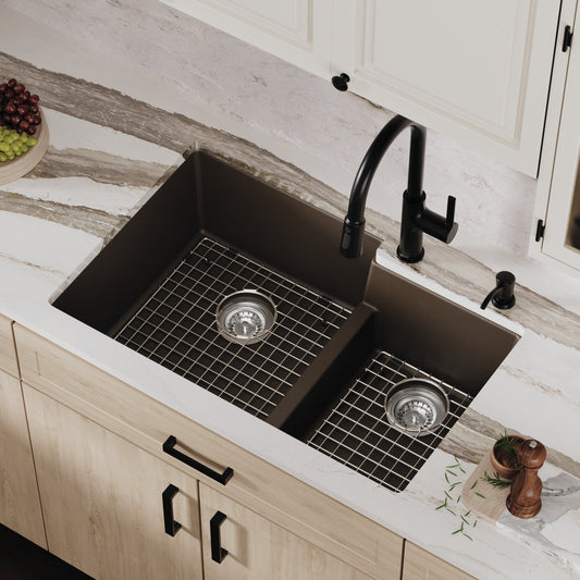Brown Large/Small Bowl Undermount Sink 32-3/8"