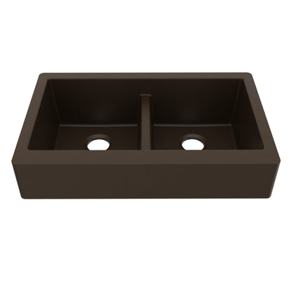 Brown Retrofit Double Equal Bowl Farmhouse Sink 34"